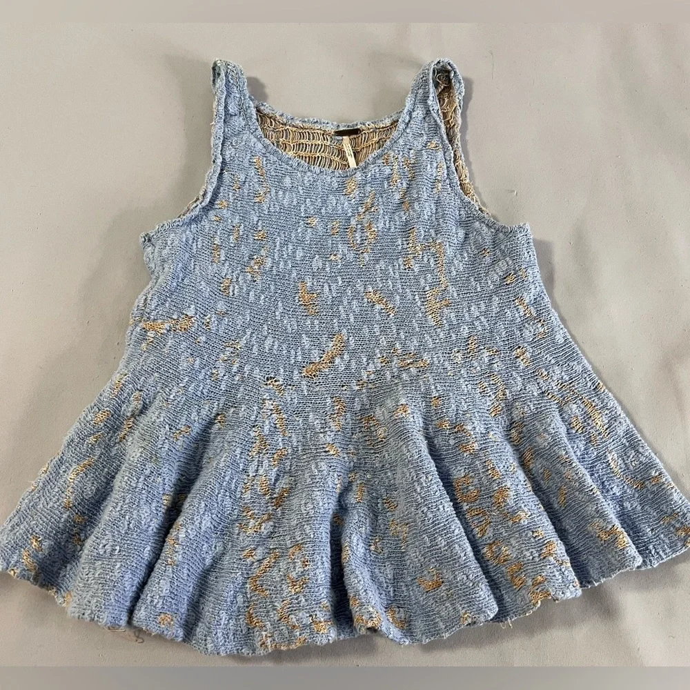 Free People Women Side By Side‎ Flared Blue Sz Small Peplum Tank Top Blouse Y2K